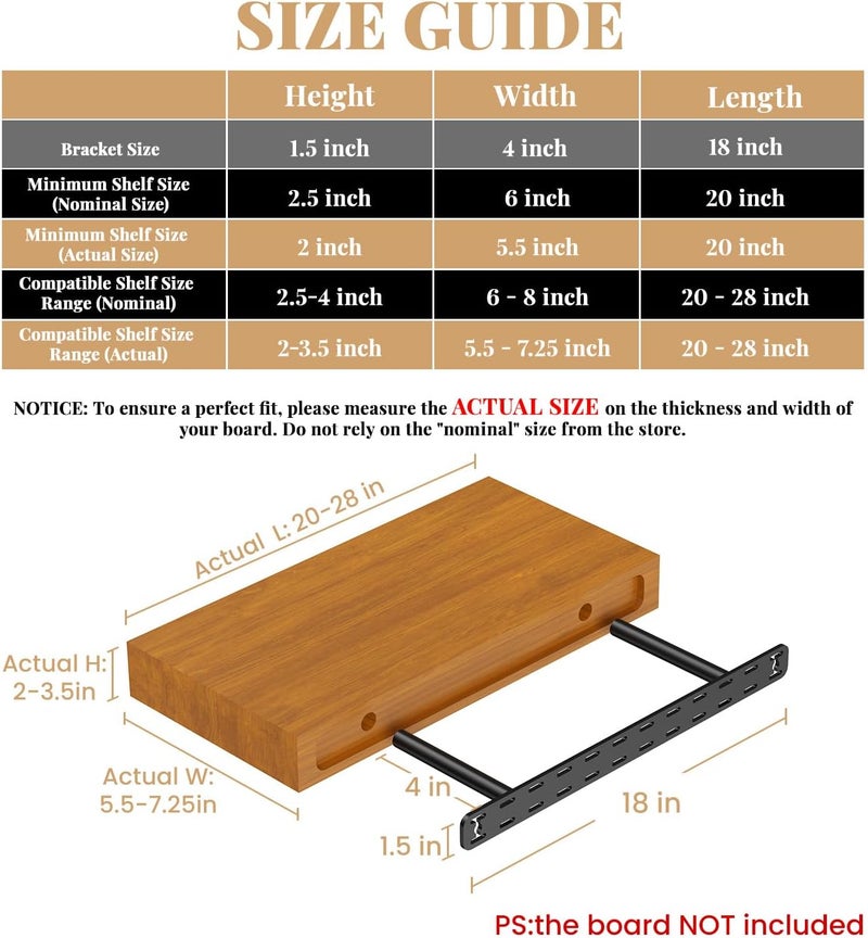 Craftersmark 2pcs Floating Shelf Hardware Heavy Duty Hidden Shelf Brackets Support,Wall Mounting Invisible Floating Shelves Bracket with Jig (18" x 4" x 1.5" with Tools) - Image 2